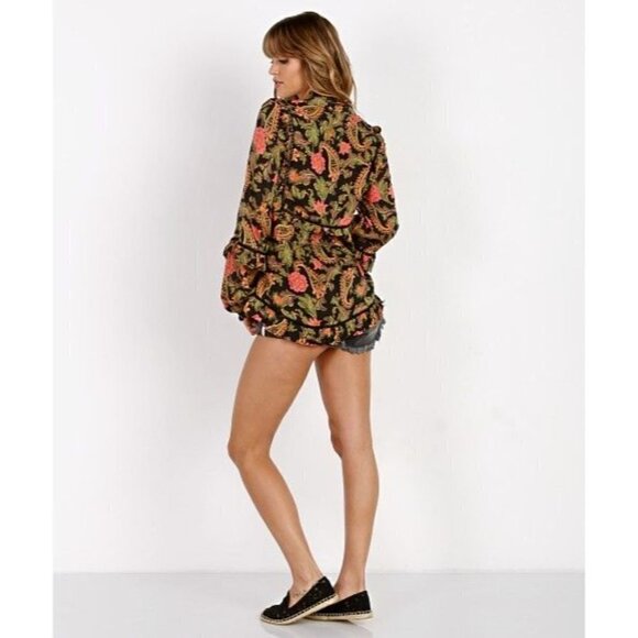 NWT Spell & The Gypsy Etienne Boho Floral Balloon Sleeve Ruffle Blouse Noir Size - Picture 11 of 11